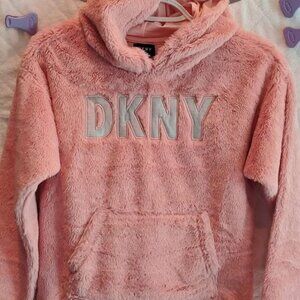 🎀 DKNY - Girls Faux Fur Super Soft Hooded Light Pink Hoodie size L